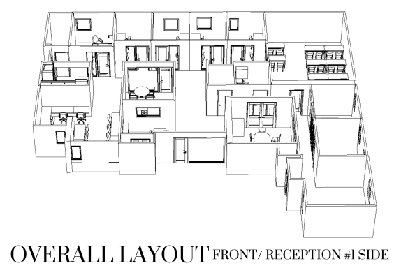 Schematic floor plan showing an overall layout of rooms and spaces.